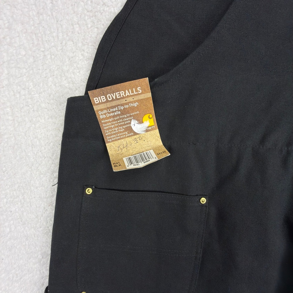 Carhartt Quilt Lined Zip-To-Thigh Bibs Overalls Mens 54x32 R41 BLK Black NWT